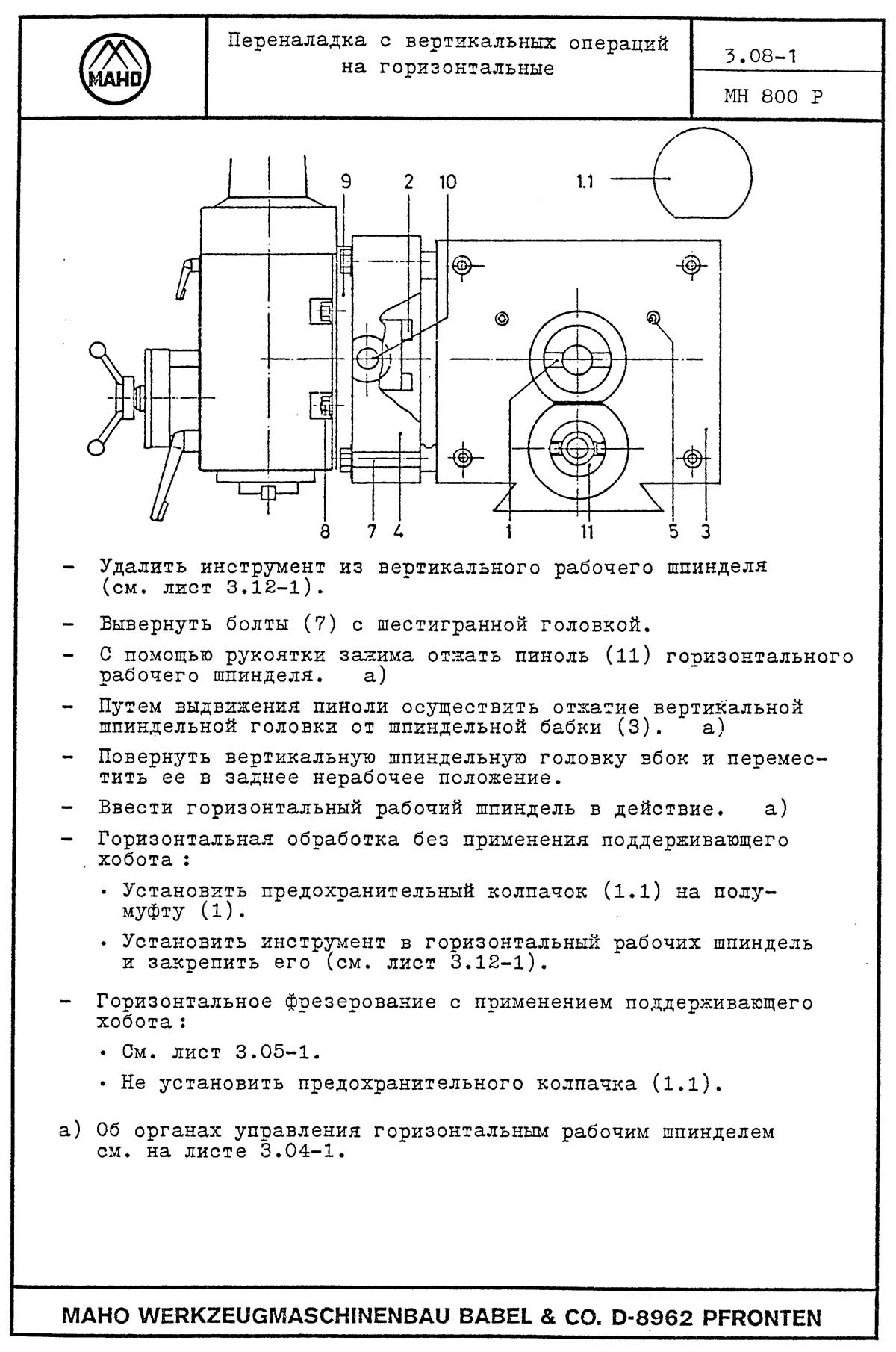 Переналадка з вертикальних операций на горизонтальных на фрезерном станке MAHO 800
